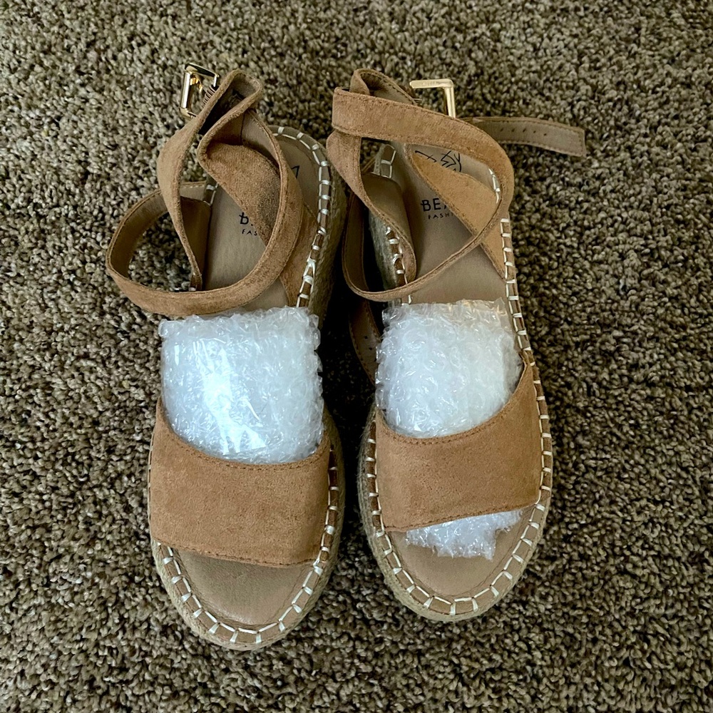 Tan wedge sandals